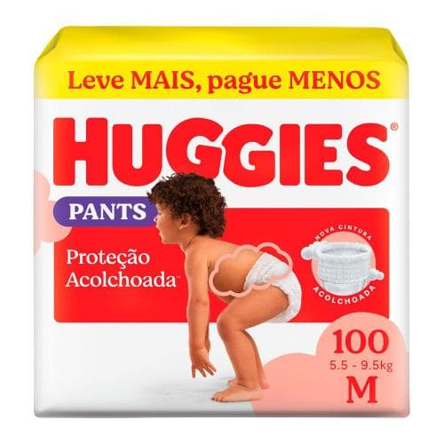 Fralda Huggies Pants Roupinha Proteção Acolchoada Tamanho M 100 Unidades Descartáveis