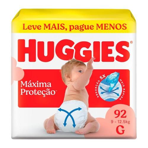 Fralda Huggies Máxima Proteção Tamanho G 92 Unidades Descartáveis