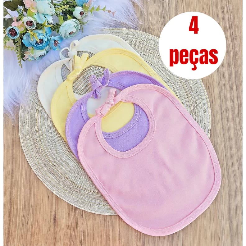 Kit De 4 Babadores 100% Algodão Bebê Enxoval