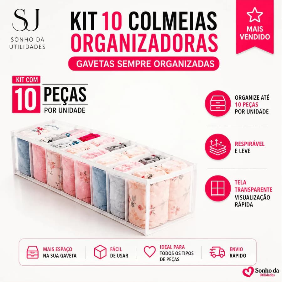 Kit 10 Colmeias Organizadoras Transparentes Para Gavetas