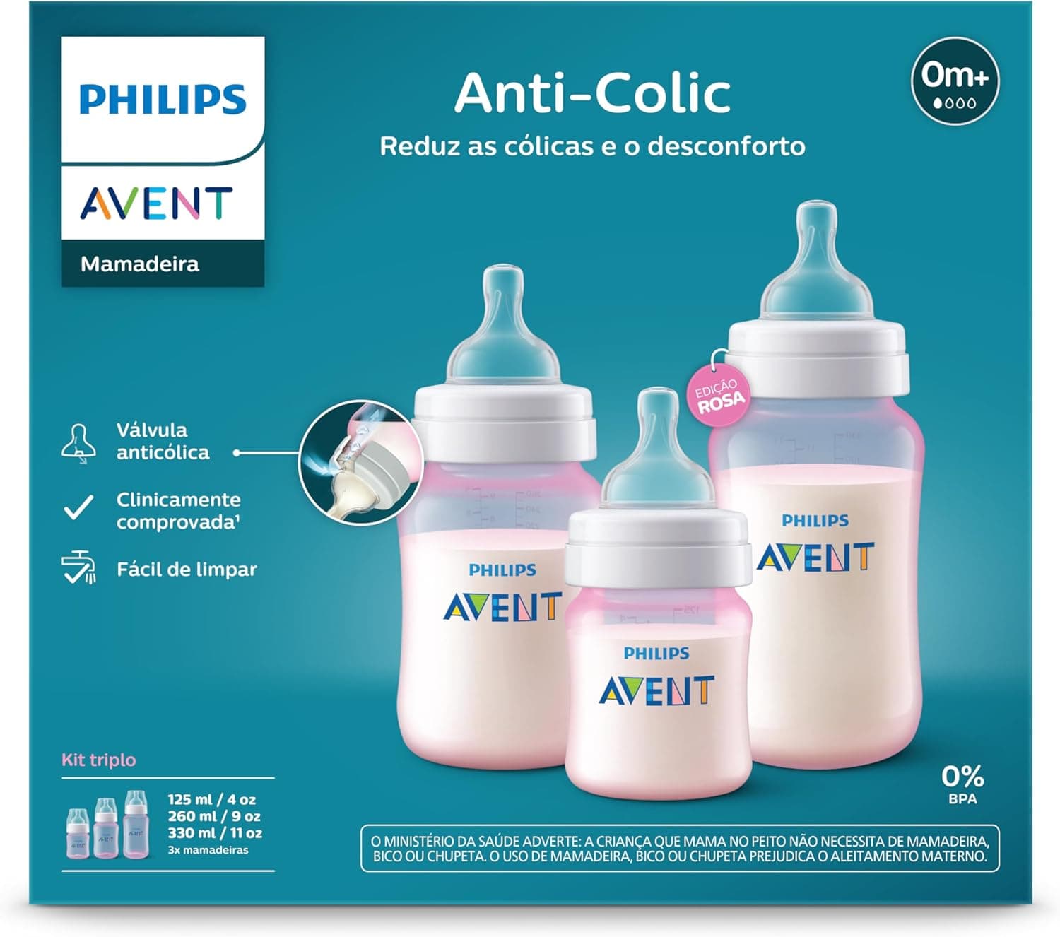 Kit Triplo Mamadeira Anti-Colic Philips Avent 125ml + 260ml + 330ml